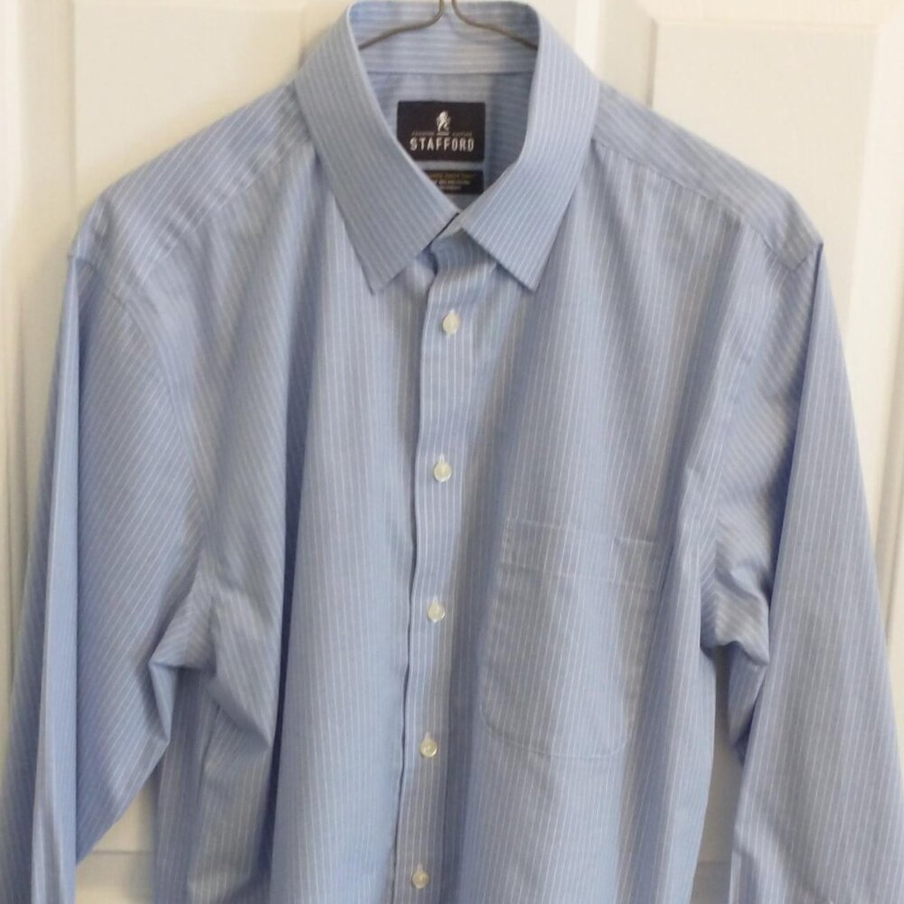 Stafford Long Sleeve Button Down Men's Dress Shirt, Medium, Blue w/White Stripes